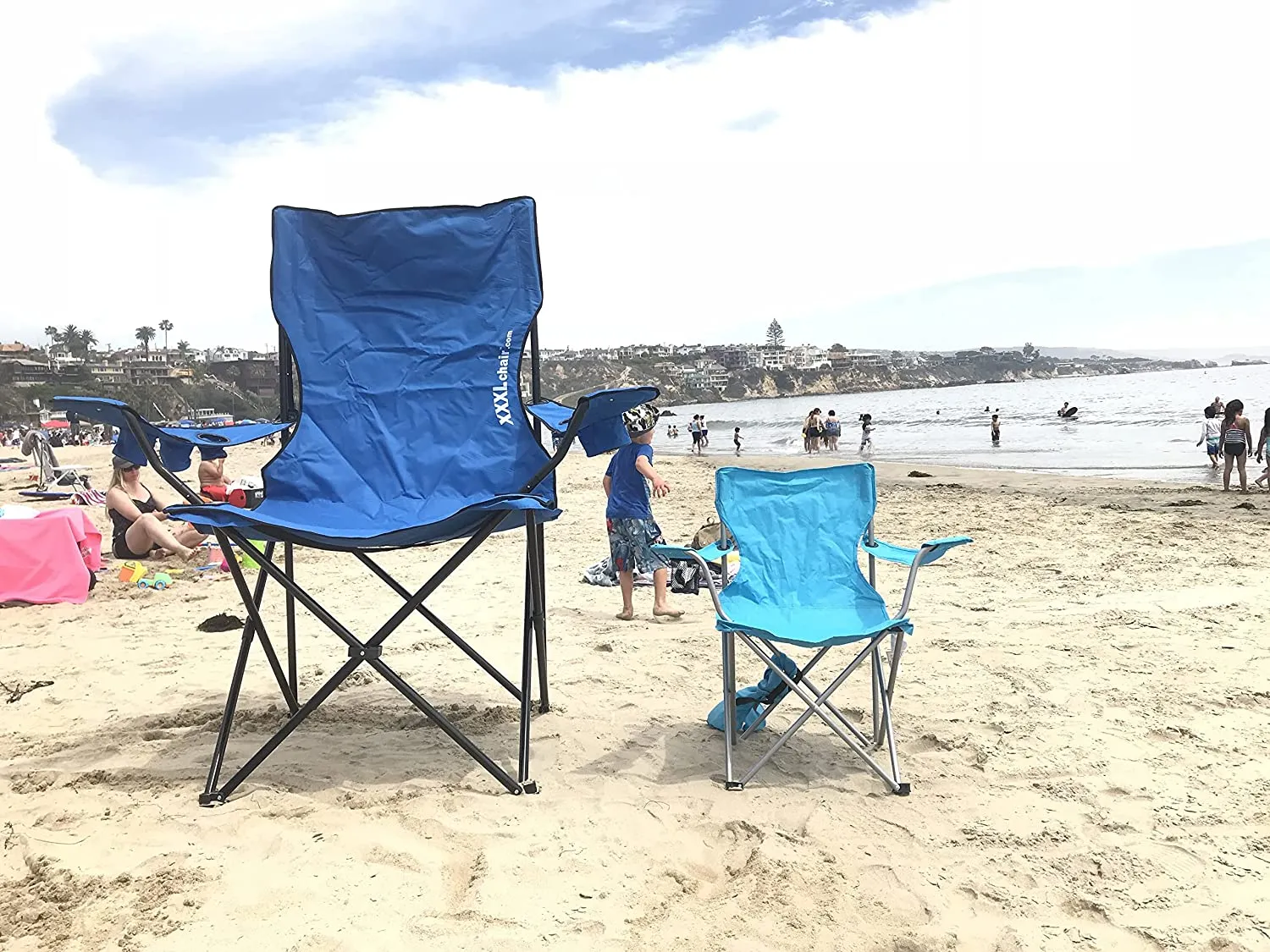 Giant Oversized XXXL Big Portable Folding Camping Beach Outdoor Chair with 6 Cup Holders! Fold Compact into Carry Bag (Black)