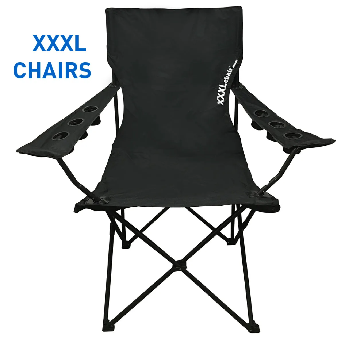 Giant Oversized XXXL Big Portable Folding Camping Beach Outdoor Chair with 6 Cup Holders! Fold Compact into Carry Bag (Black)