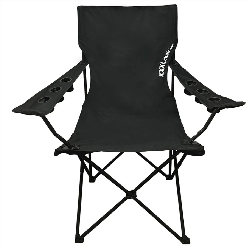 Giant Oversized XXXL Big Portable Folding Camping Beach Outdoor Chair with 6 Cup Holders! Fold Compact into Carry Bag (Black)