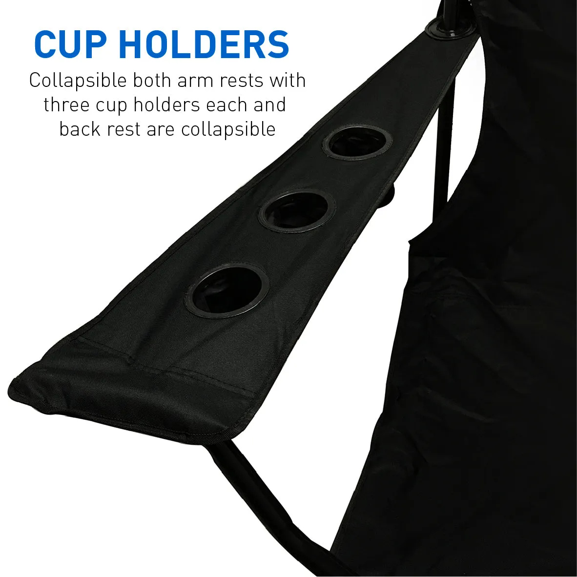 Giant Oversized XXXL Big Portable Folding Camping Beach Outdoor Chair with 6 Cup Holders! Fold Compact into Carry Bag (Black)
