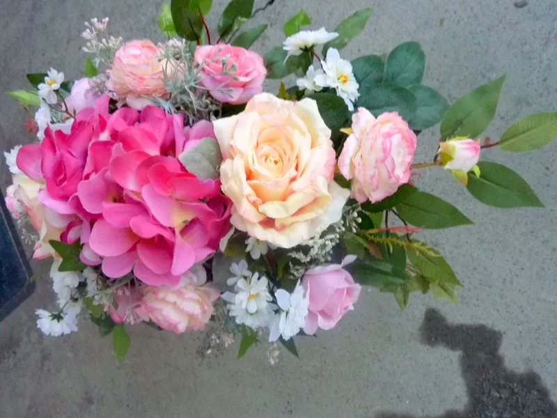 Grave Marker, Cemetery flowers in Pink and white, Grave site spray