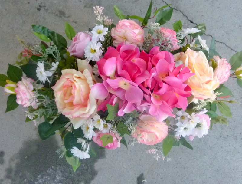 Grave Marker, Cemetery flowers in Pink and white, Grave site spray