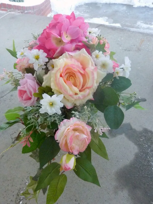 Grave Marker, Cemetery flowers in Pink and white, Grave site spray