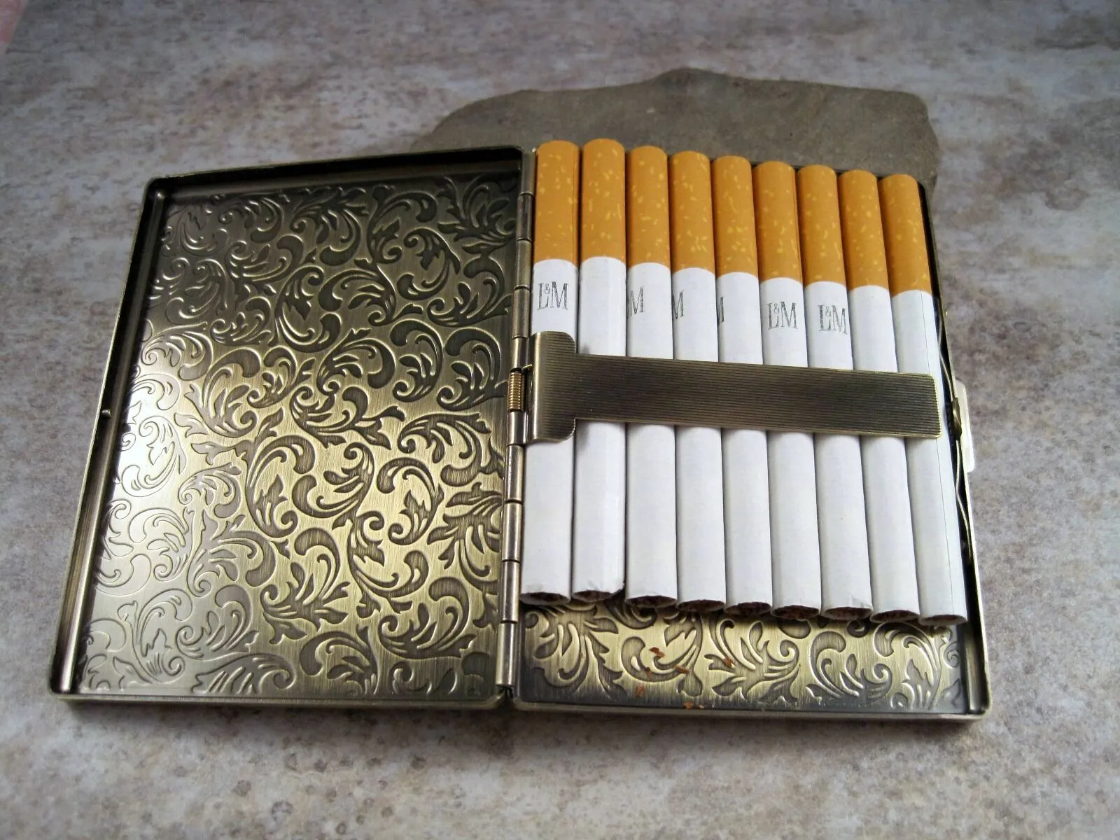 Handmade Antique Silver Embossed Marijuana Leaf Cigarette Case