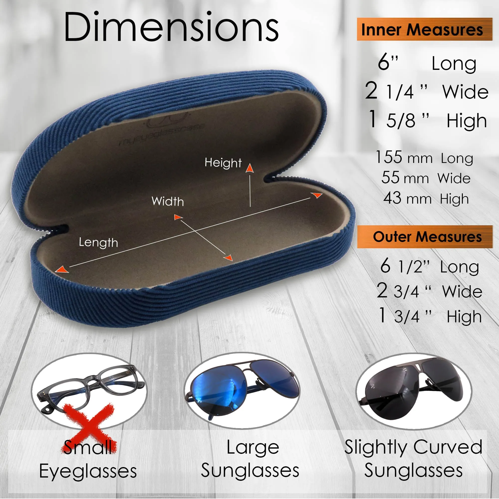 Hard Sunglasses Case - Glasses Case holder Medium to Large Frames W/ Pouch & Cloth (AS87 Corduroy Blue)