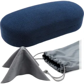 Hard Sunglasses Case - Glasses Case holder Medium to Large Frames W/ Pouch & Cloth (AS87 Corduroy Blue)
