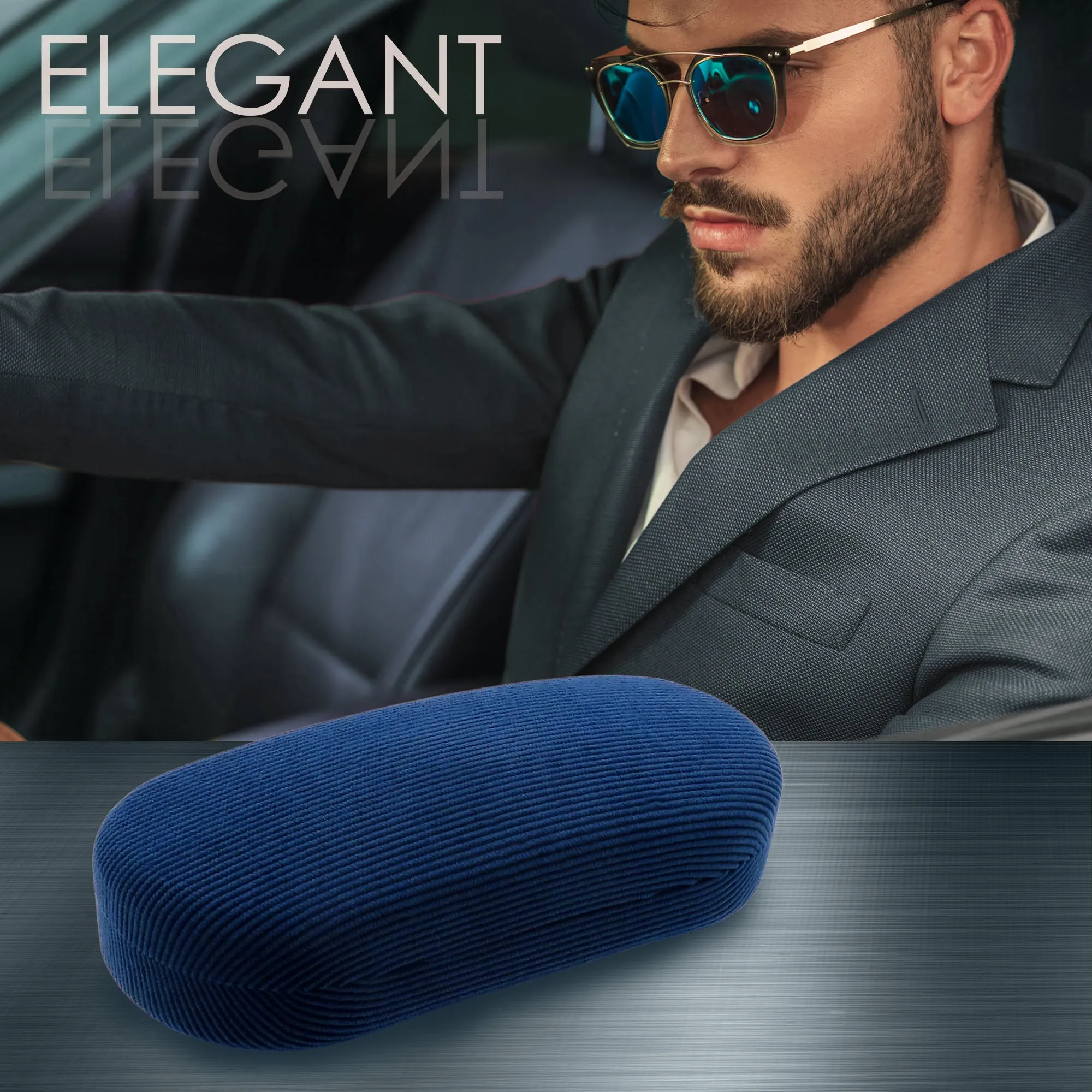 Hard Sunglasses Case - Glasses Case holder Medium to Large Frames W/ Pouch & Cloth (AS87 Corduroy Blue)
