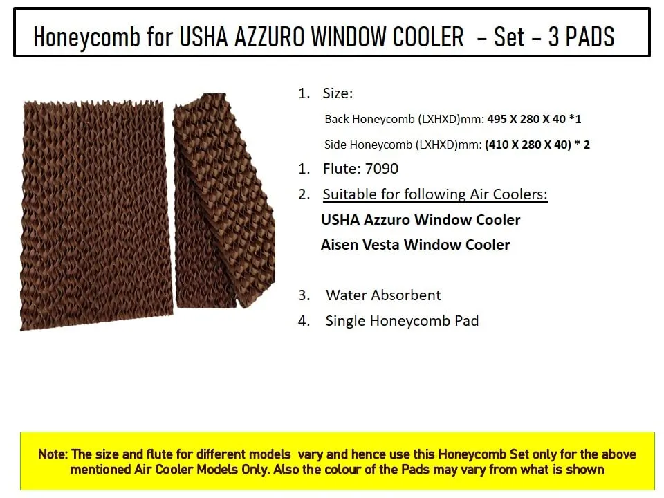 HAVAI Honeycomb Pad - Set of 3 - for Usha Azzuro 50 Litre Window Cooler