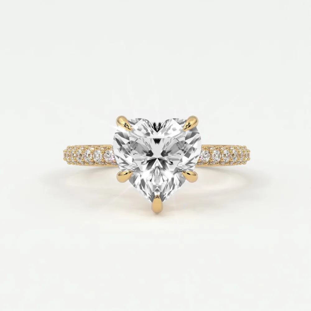 Heart Shape Pave Diamond Hidden Halo Triple Row Band