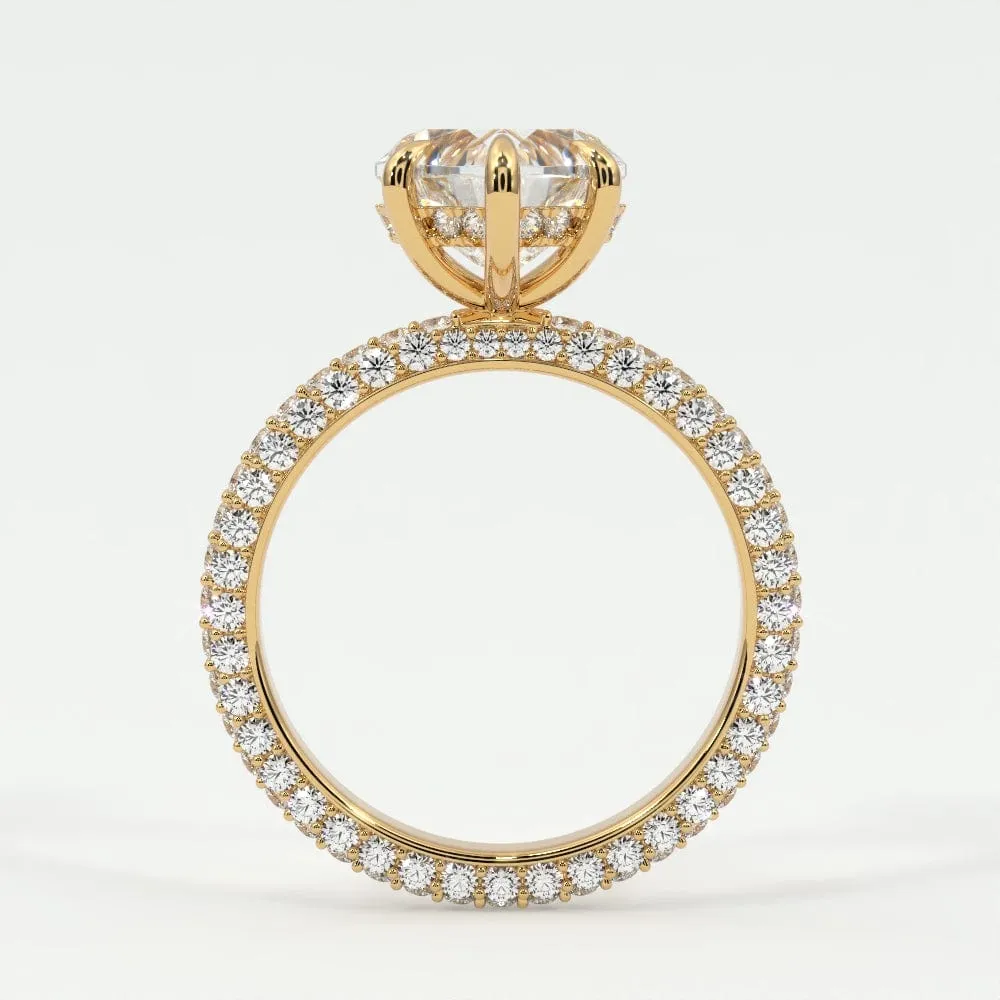 Heart Shape Pave Diamond Hidden Halo Triple Row Band