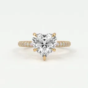 Heart Shape Pave Diamond Hidden Halo Triple Row Band