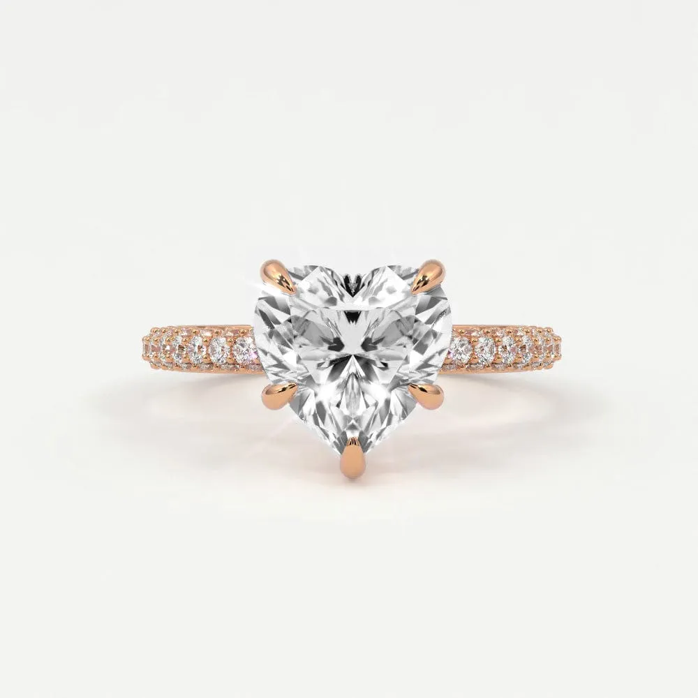 Heart Shape Pave Diamond Hidden Halo Triple Row Band