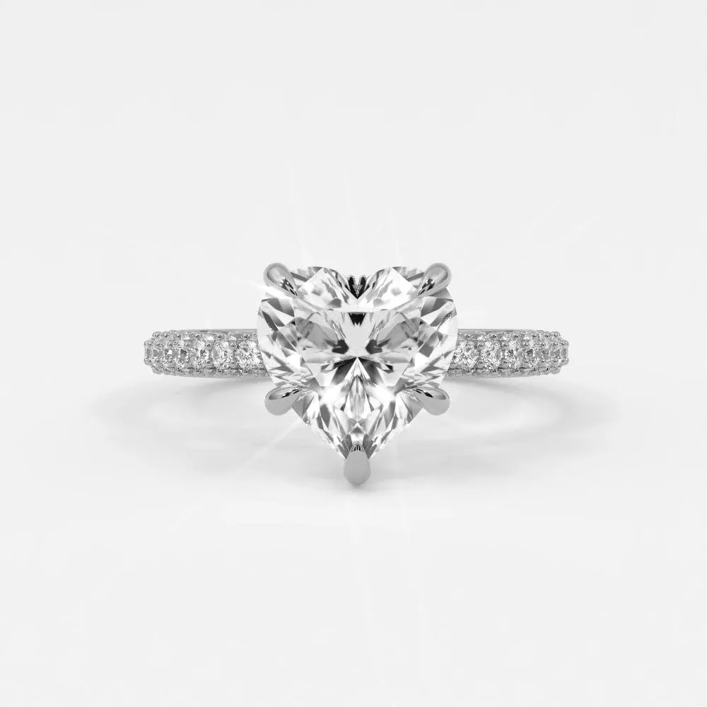 Heart Shape Pave Diamond Hidden Halo Triple Row Band