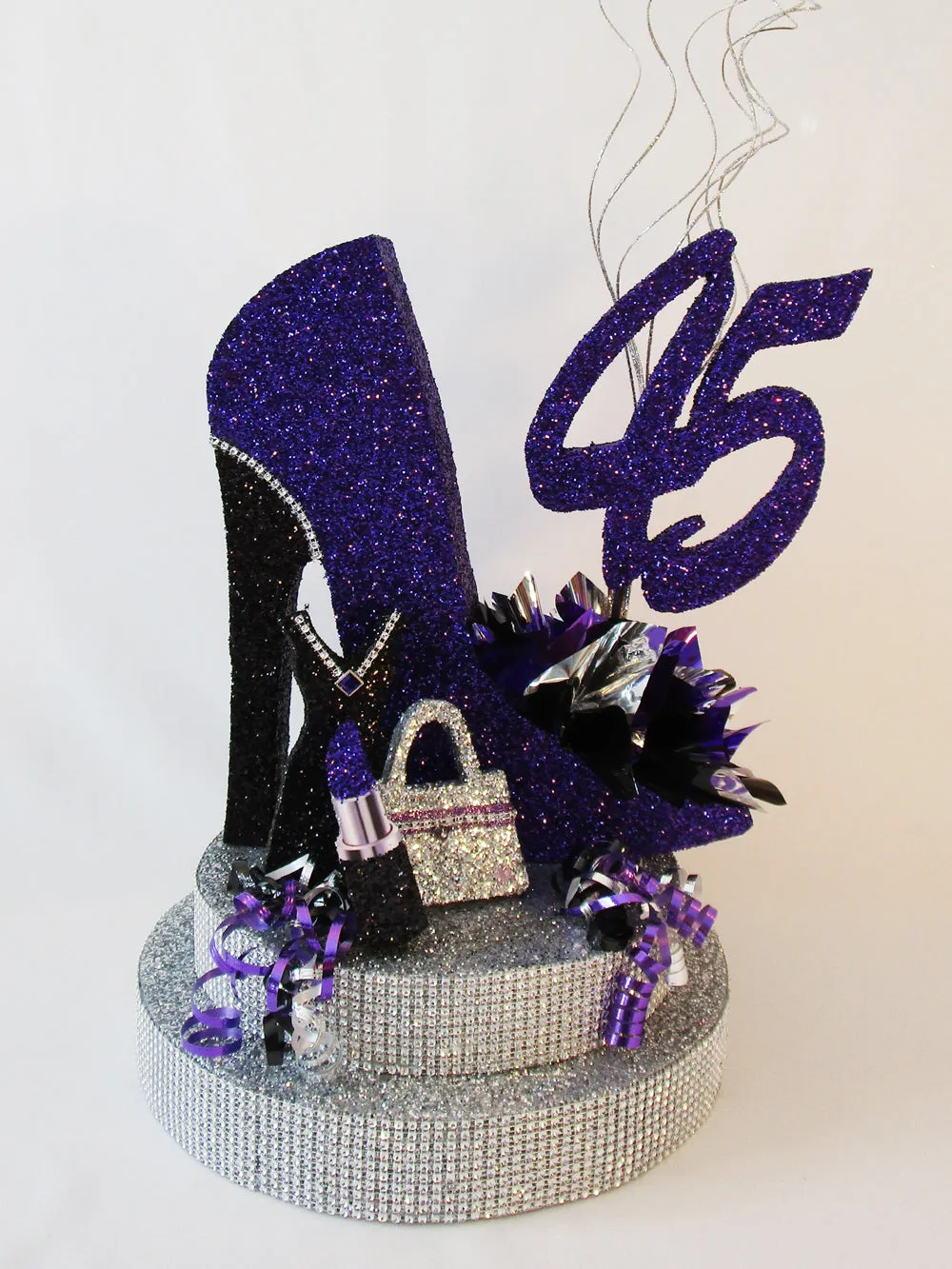 High Heel Shoe with Rhinestone Base, Lipstick, Dress and Purse Cutout