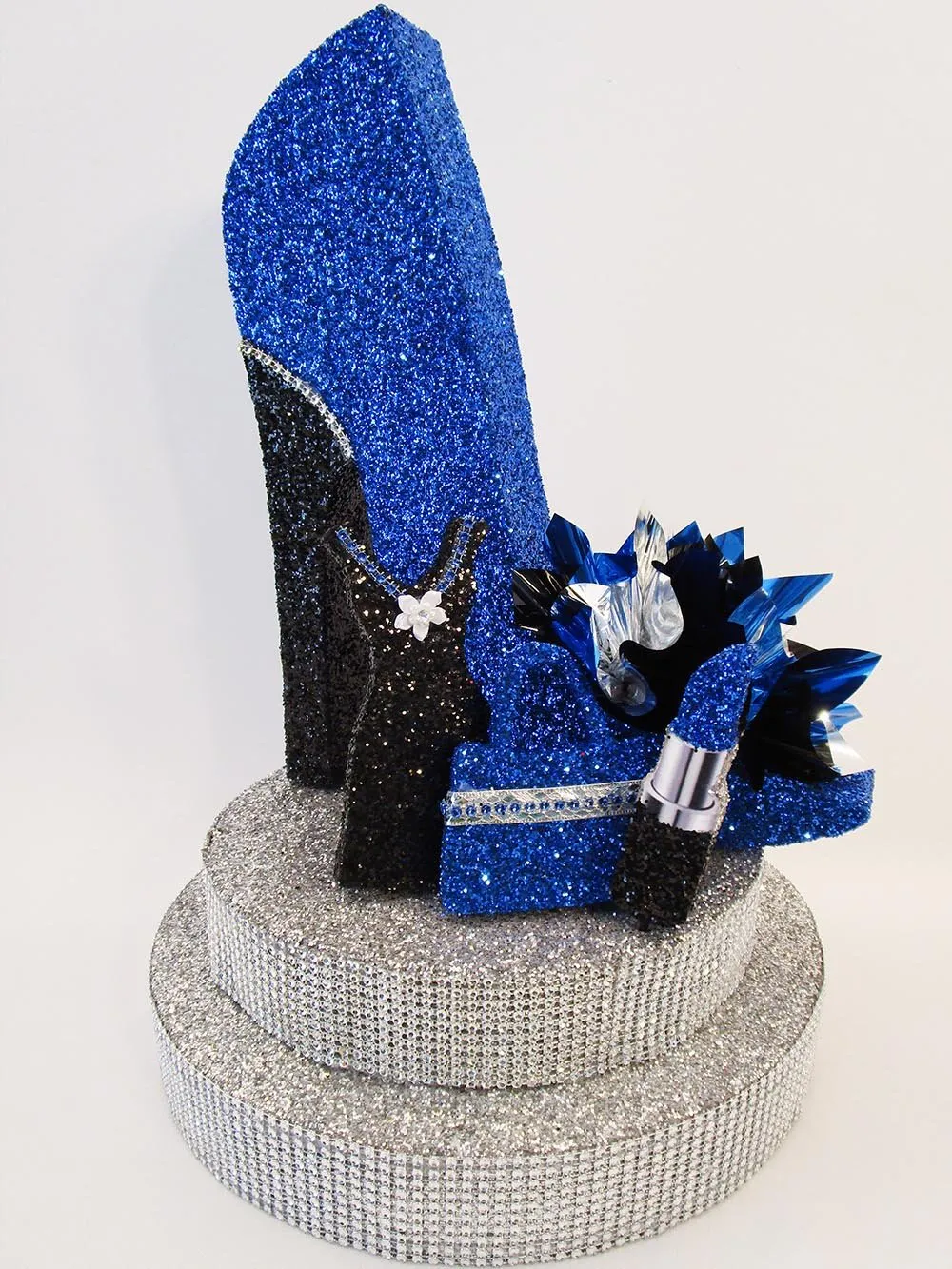 High Heel Shoe with Rhinestone Base, Lipstick, Dress and Purse Cutout