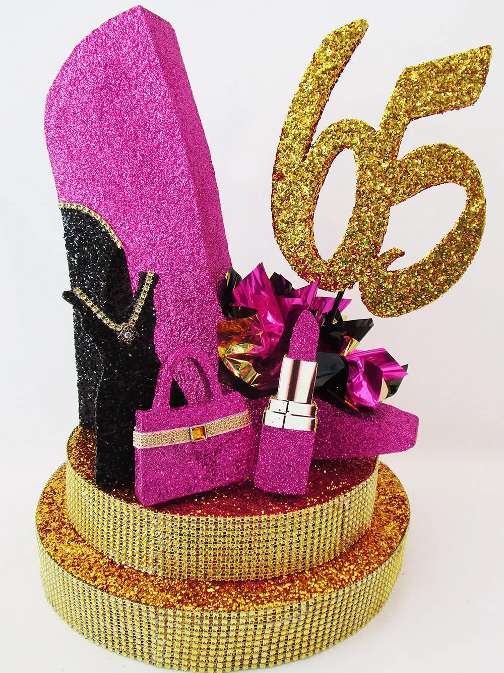 High Heel Shoe with Rhinestone Base, Lipstick, Dress and Purse Cutout