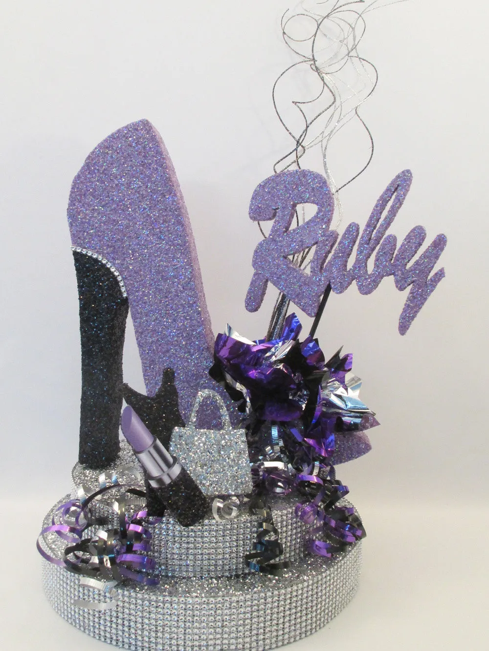 High Heel Shoe with Rhinestone Base, Lipstick, Dress and Purse Cutout