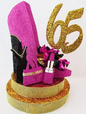 High Heel Shoe with Rhinestone Base, Lipstick, Dress and Purse Cutout