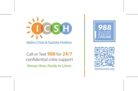 Idaho Suicide Prevention Hotline Wallet Card