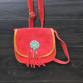 Leather Beadwork  Crossbody Purse ( 8X7 INCH ) ( RED1)
