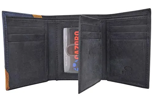 Leather Trifold RFID Blocking Wallet For Men With Flip Out ID Holder by Cazoro
