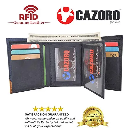 Leather Trifold RFID Blocking Wallet For Men With Flip Out ID Holder by Cazoro