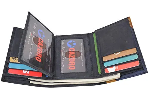 Leather Trifold RFID Blocking Wallet For Men With Flip Out ID Holder by Cazoro