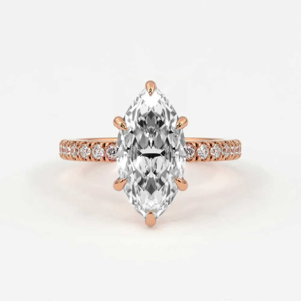Marquise Cut Diamond Pave Band, Hidden Halo