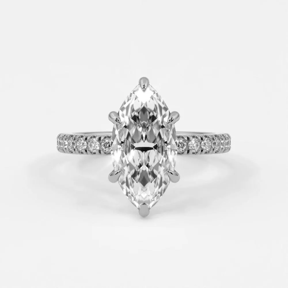 Marquise Cut Diamond Pave Band, Hidden Halo