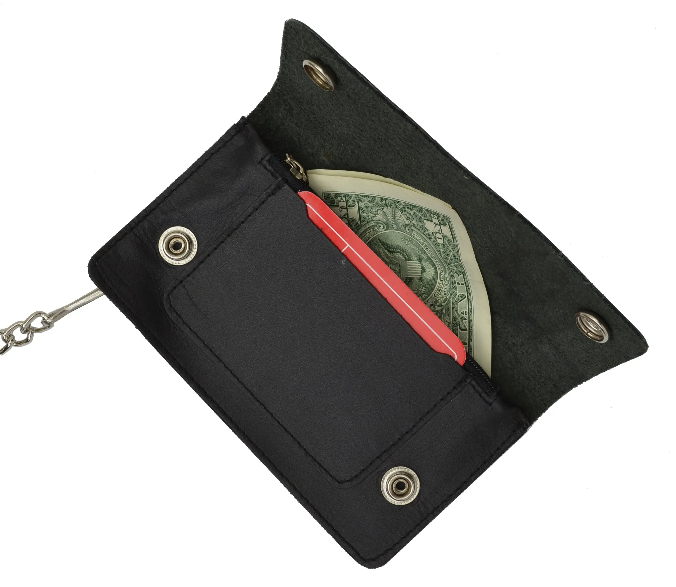 Marshal Men Motorcycle Trucker Biker Chain Wallet With Inside Zipper Black