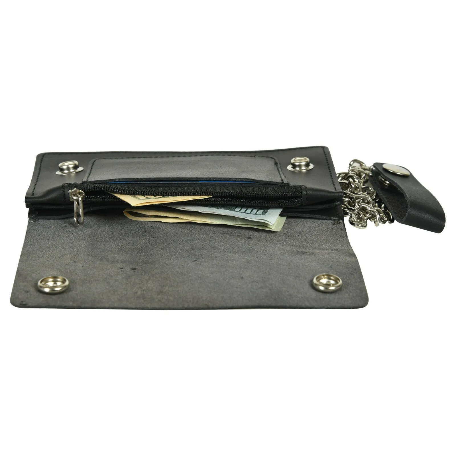 Marshal Men Motorcycle Trucker Biker Chain Wallet With Inside Zipper Black