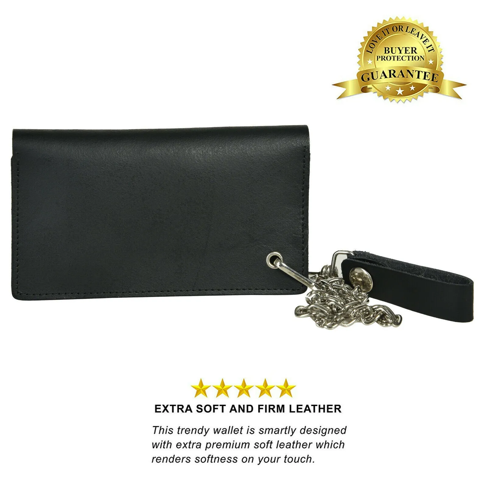 Marshal Men Motorcycle Trucker Biker Chain Wallet With Inside Zipper Black