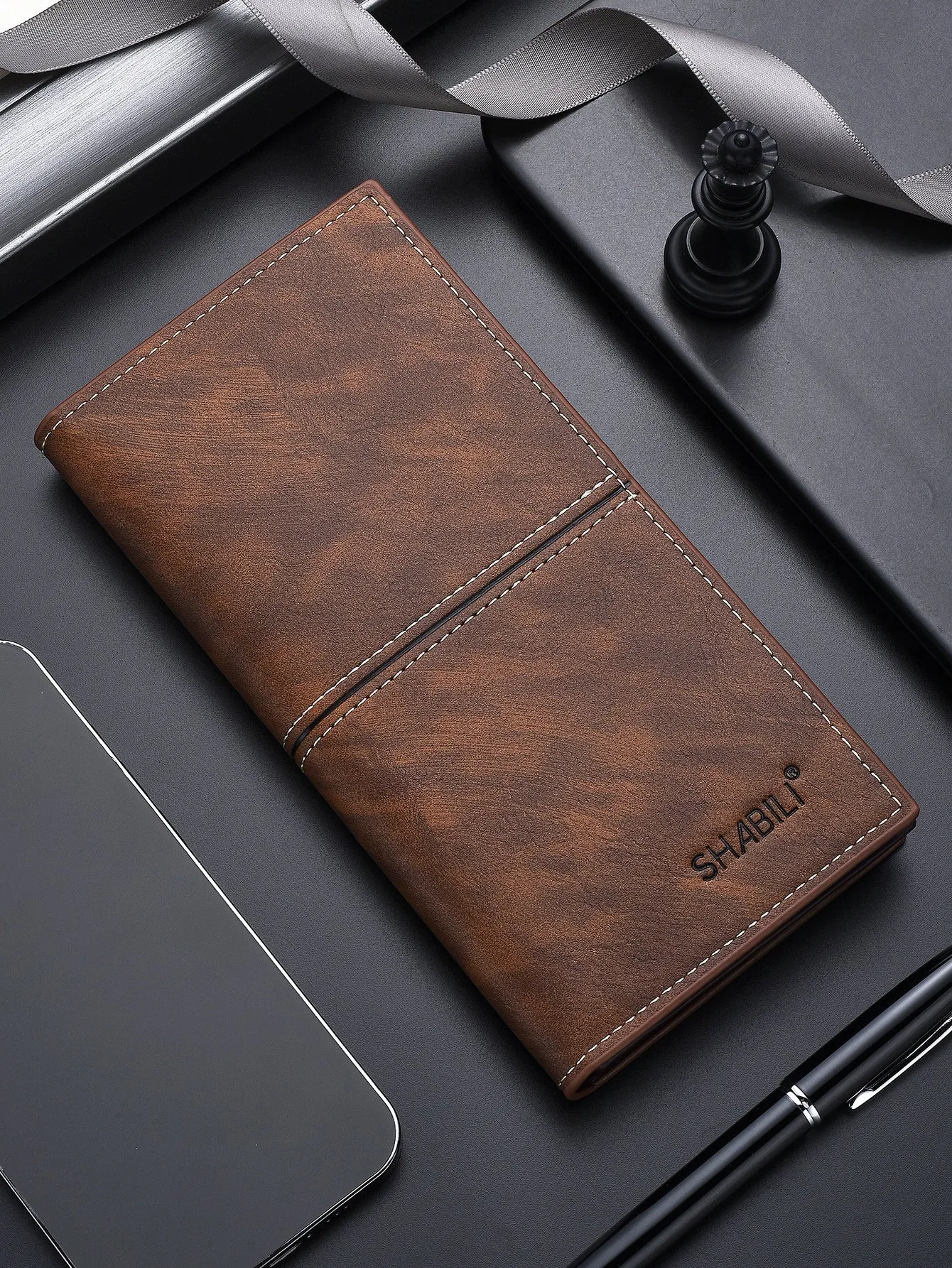 Men Stitch Detail Long Wallet Checkbook Cover Slim Portable,Money,Cash White-Collar Workers,For Men,For Male College,Work, Business, Commute,Office,For Anniversary,For Lover,For Birthday Gift,On Valentine Day Gift, Gift