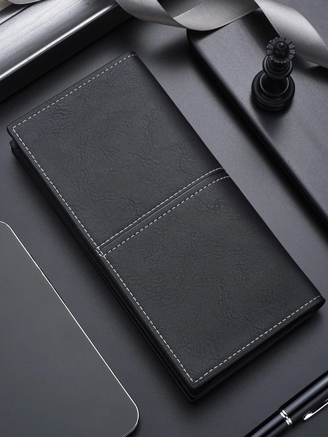 Men Stitch Detail Long Wallet Checkbook Cover Slim Portable,Money,Cash White-Collar Workers,For Men,For Male College,Work, Business, Commute,Office,For Anniversary,For Lover,For Birthday Gift,On Valentine Day Gift, Gift