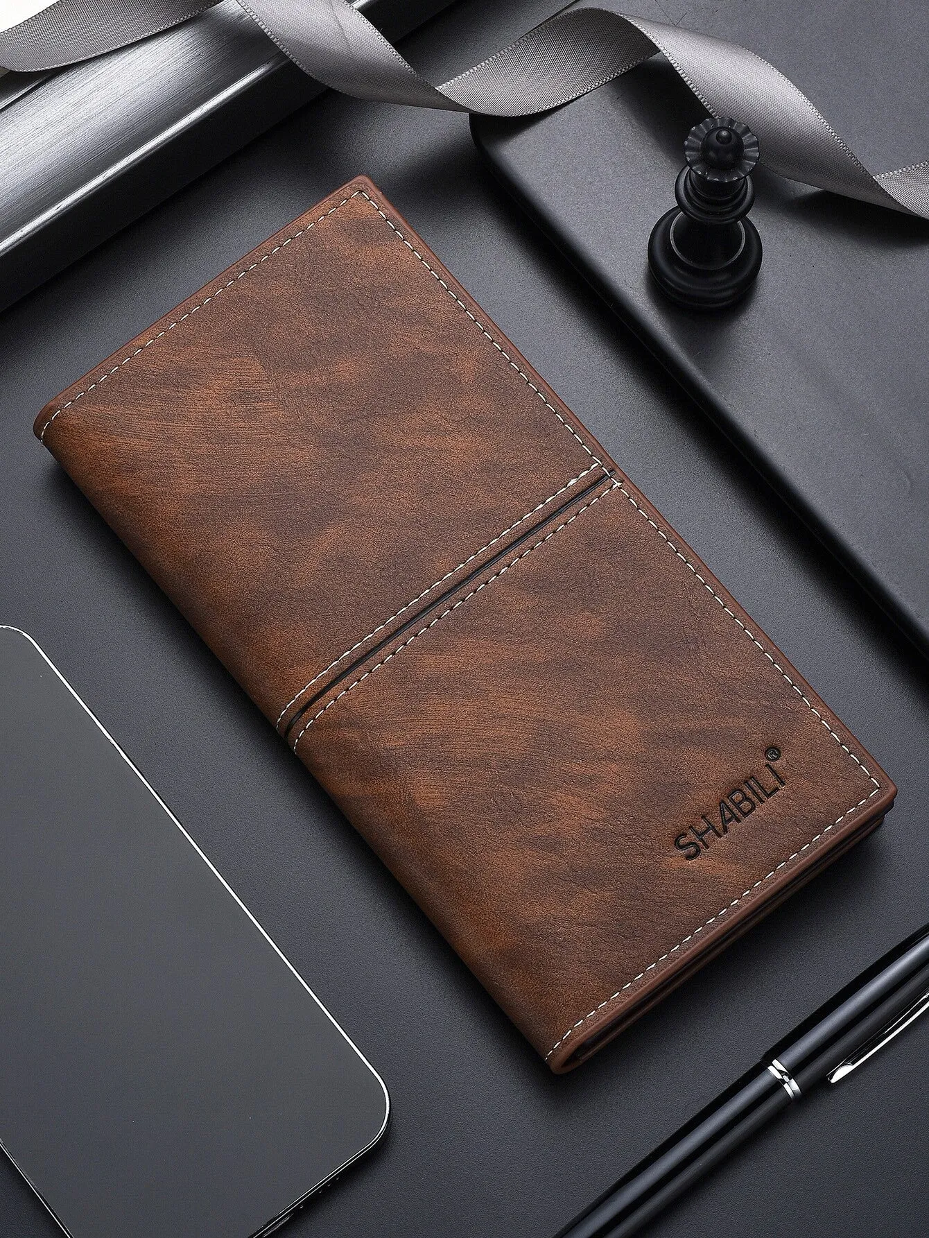 Men Stitch Detail Long Wallet Checkbook Cover Slim Portable,Money,Cash White-Collar Workers,For Men,For Male College,Work, Business, Commute,Office,For Anniversary,For Lover,For Birthday Gift,On Valentine Day Gift, Gift