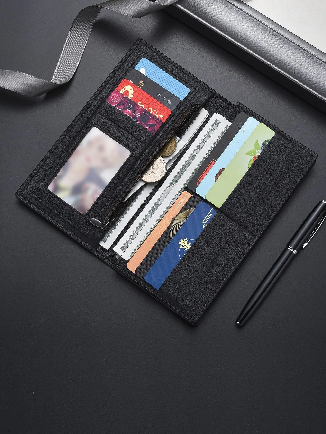 Men Stitch Detail Long Wallet Checkbook Cover Slim Portable,Money,Cash White-Collar Workers,For Men,For Male College,Work, Business, Commute,Office,For Anniversary,For Lover,For Birthday Gift,On Valentine Day Gift, Gift