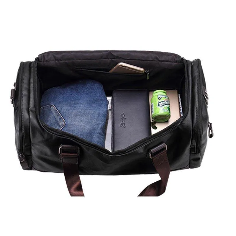 Mens PU Leather Gym Bag Sports Duffel Travel Luggage