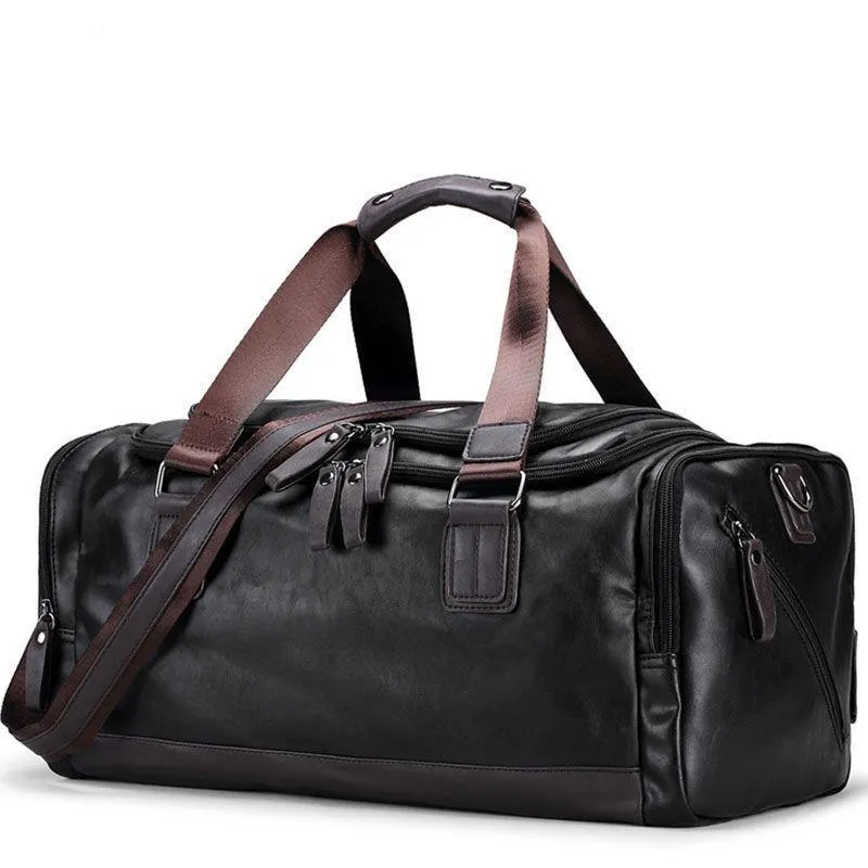 Mens PU Leather Gym Bag Sports Duffel Travel Luggage