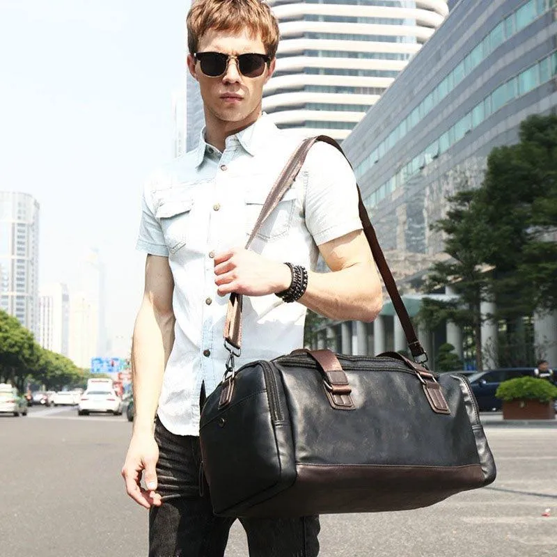 Mens PU Leather Gym Bag Sports Duffel Travel Luggage