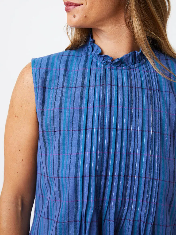 Meredith Sleeveless Dress - Lagoon Plaid