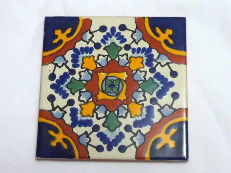 Mexican tile Coasters, Talavera tile Coasters, Set of 4 hand painted coasters