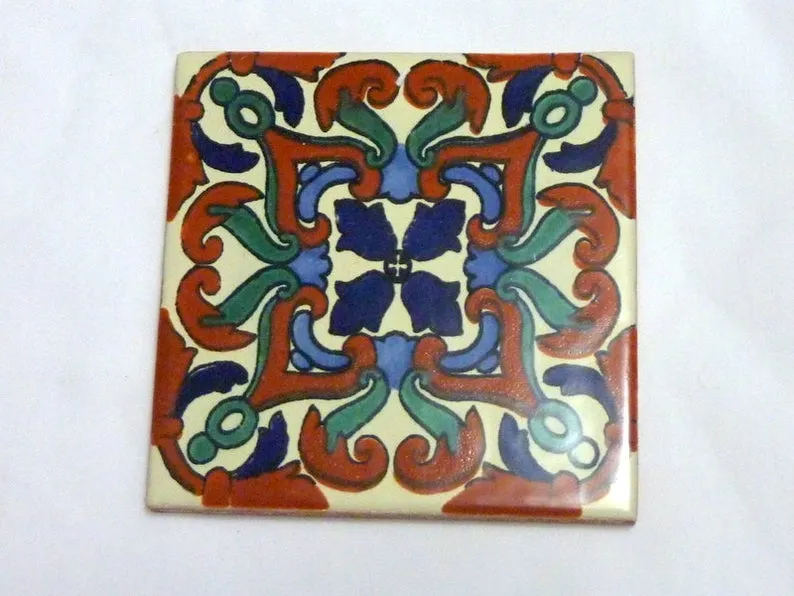 Mexican tile Coasters, Talavera tile Coasters, Set of 4 hand painted coasters