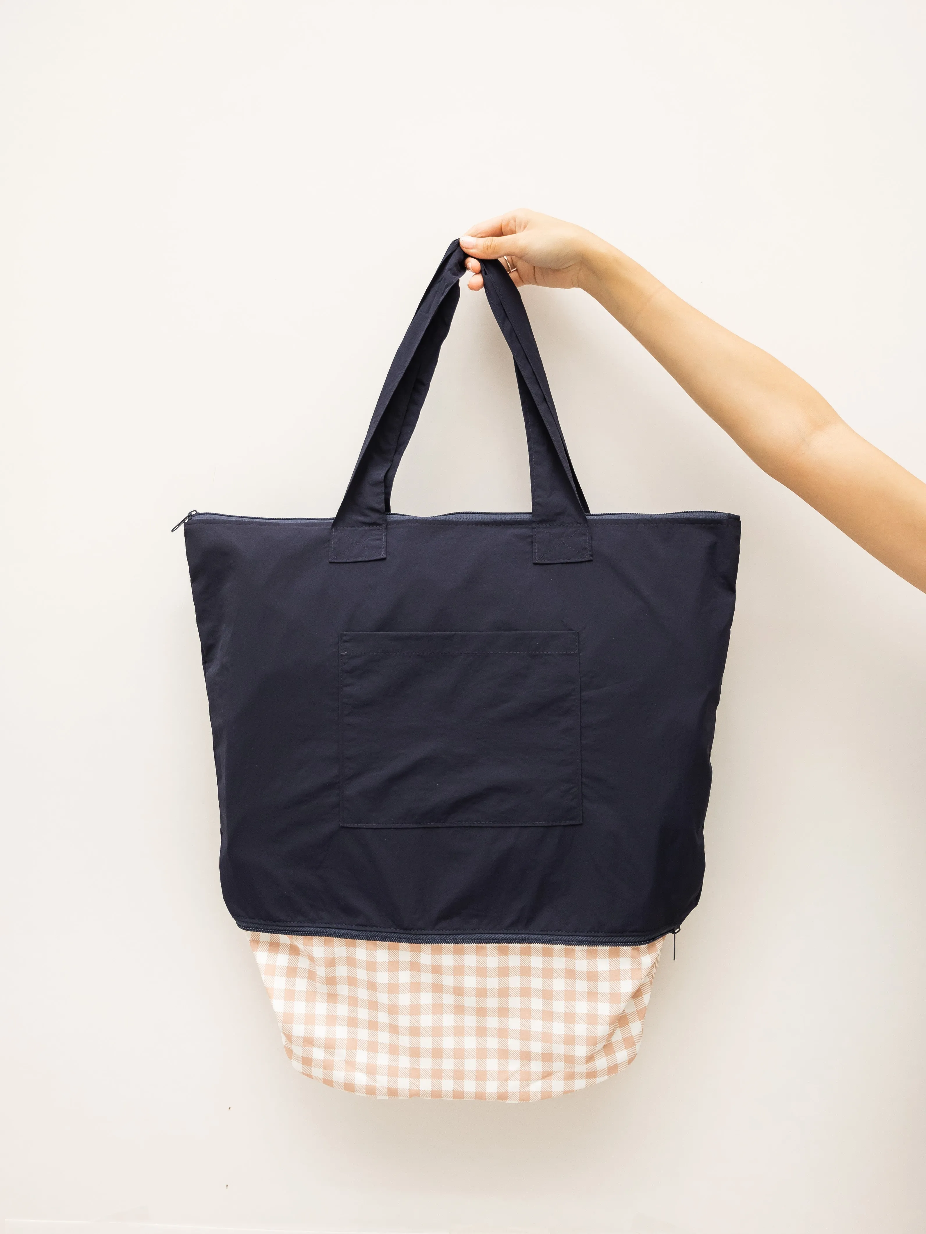 Nude Checkered Navy CarryAll Expandable Washable Tote Bag 2.0
