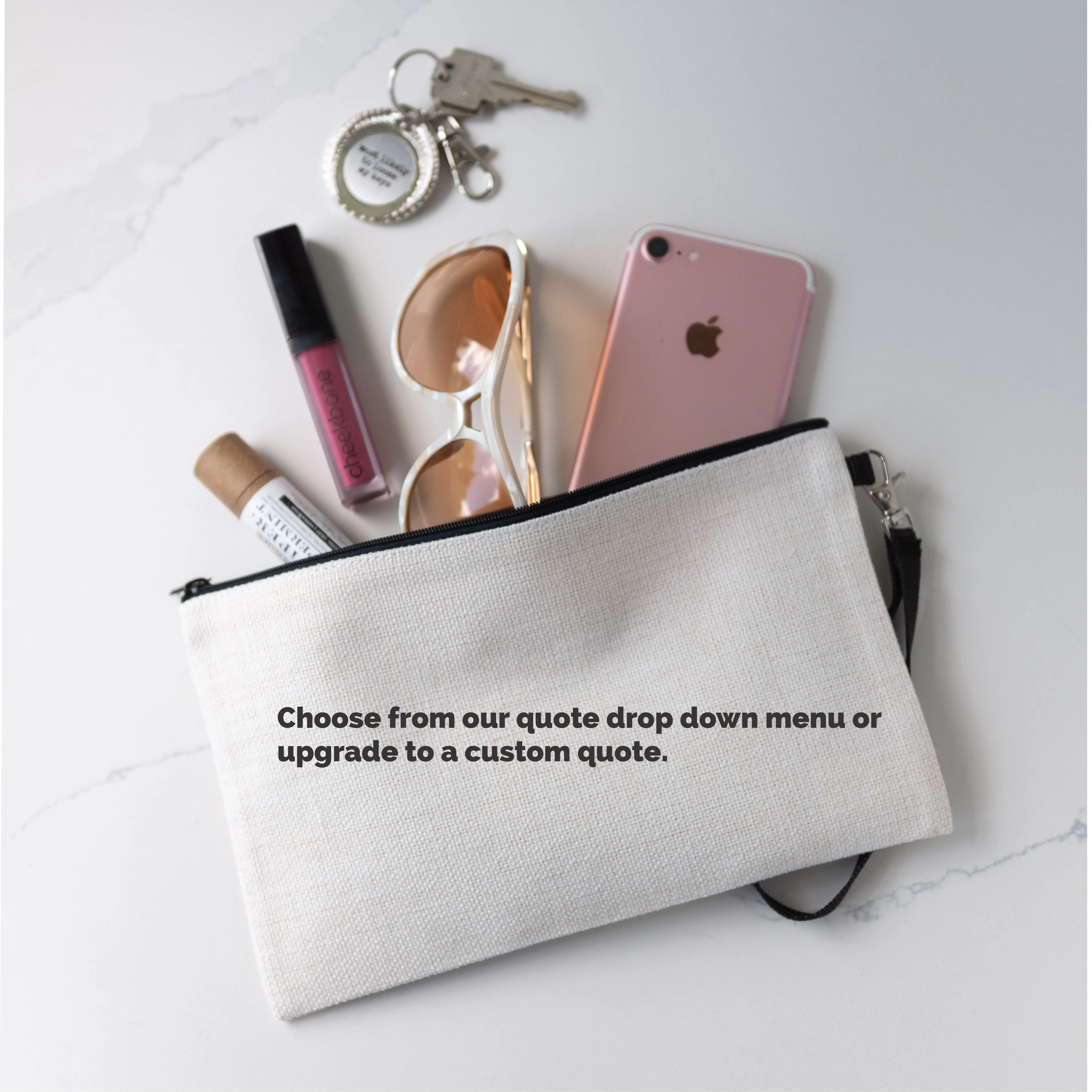 Pink Pearl Zippered Linen Blend Bag
