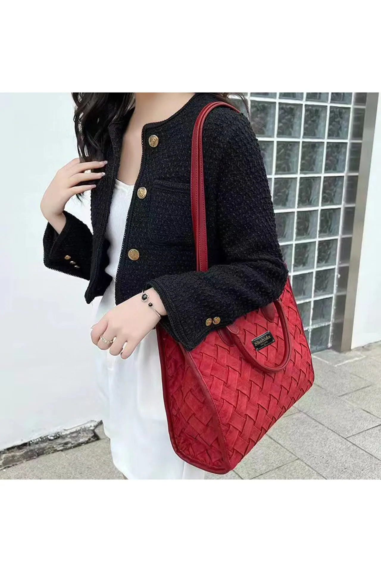 Red Woven Stylish Handbag