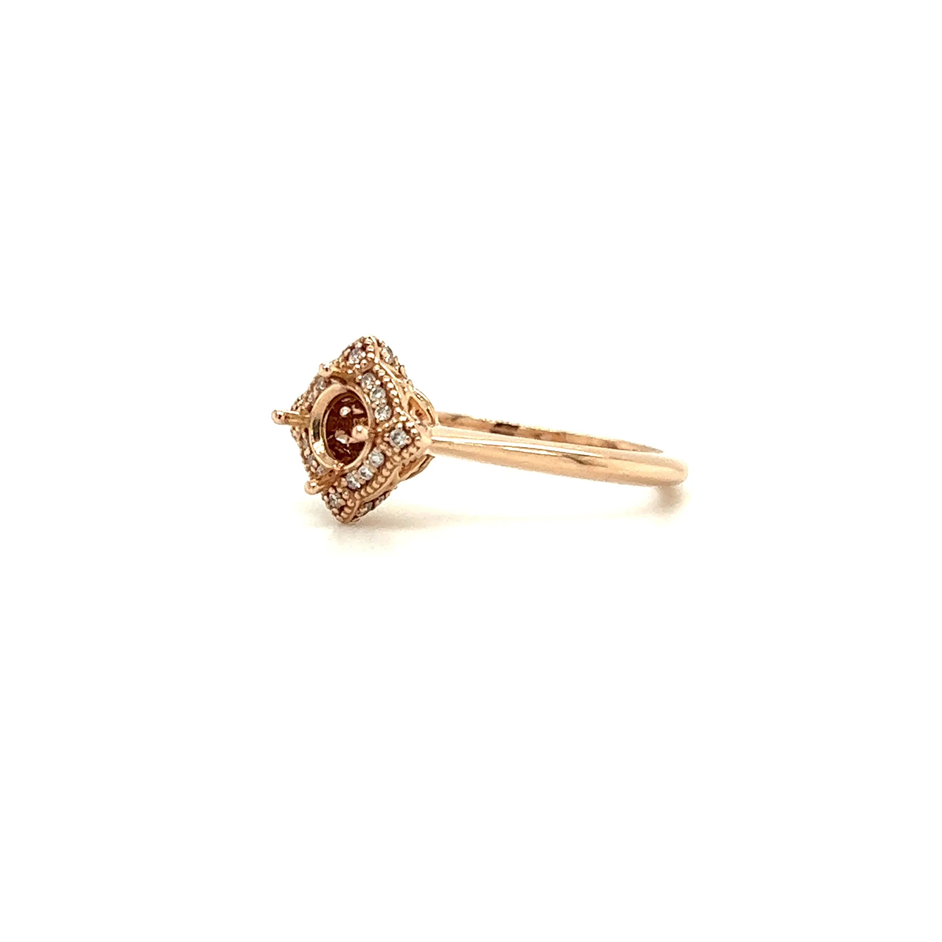 Ring Setting with Diamond Halo in 14K Rose Gold