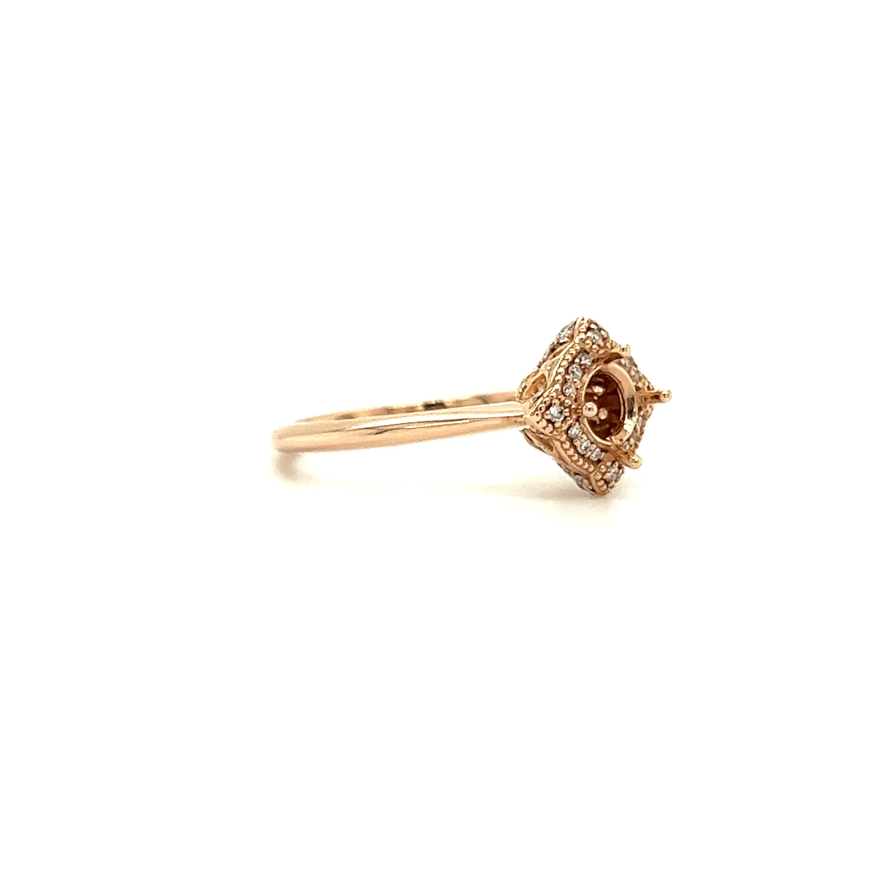 Ring Setting with Diamond Halo in 14K Rose Gold