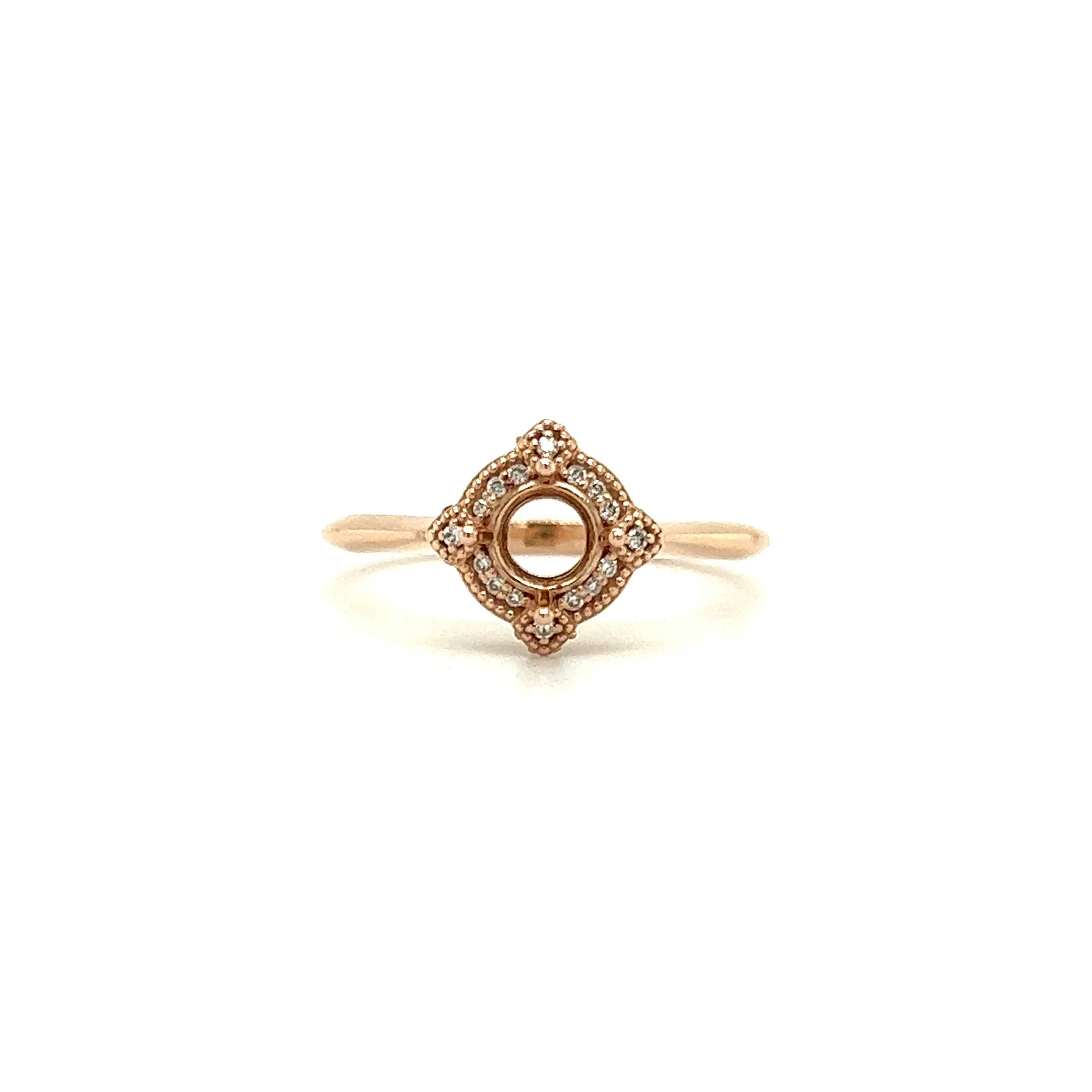 Ring Setting with Diamond Halo in 14K Rose Gold