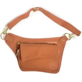 Saddle Brown Vegan Leather Hip Bag (Gold)