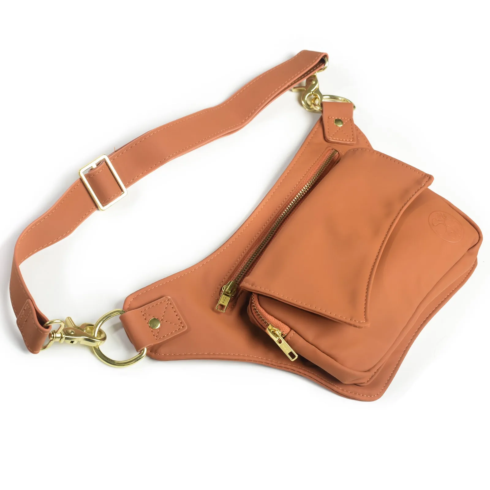 Saddle Brown Vegan Leather Hip Bag (Gold)